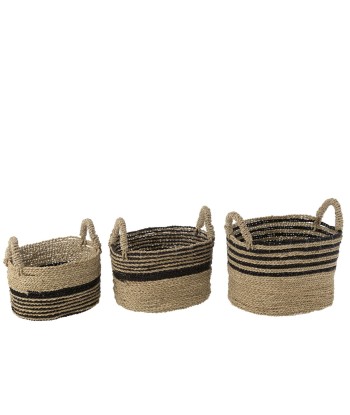 ALINE Set de Trois Paniers Raphia Noir/Naturel de la marque