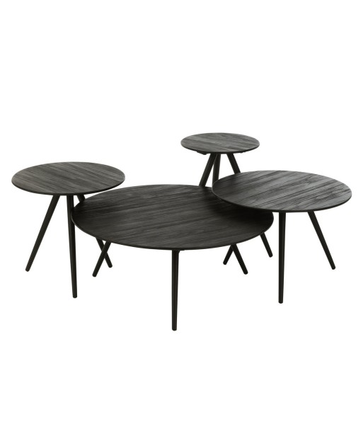 Set de 4 Tables Rondes Teck Recyclé Noir pour bénéficier 