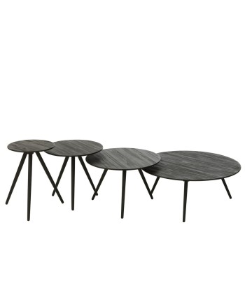 Set de 4 Tables Rondes Teck Recyclé Noir pour bénéficier 