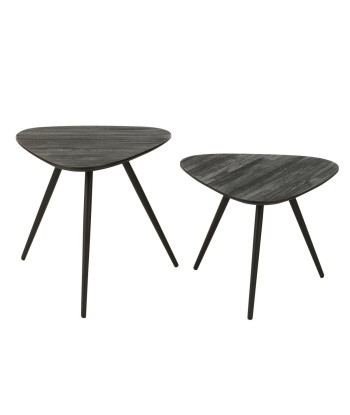 Set de 2 Tables basses triangulaires Teck Recyclé Noir Les magasins à Paris et en Île-de-France