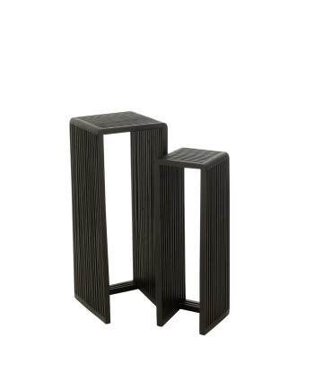 JESS Set de 2 Tables d'Appoint Cube Teck Recyclé Noir Les magasins à Paris et en Île-de-France