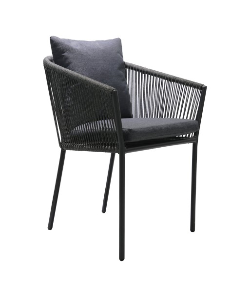 SALERMO - Chaises + coussin - aluminium/polyester, corde gris foncé avec cadre noir - lot de 2 sur le site 