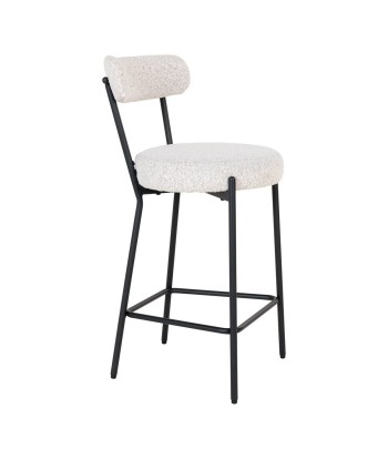 BADALONA Chaise de comptoir - Tabouret de bar, bouclé blanc avec pieds noirs commande en ligne