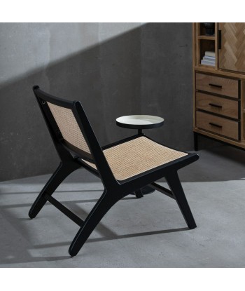 Fauteuil Noir Naturel Bois Rotin Bois d'hévéa 60,5 x 73,5 x 72,5 cm de France