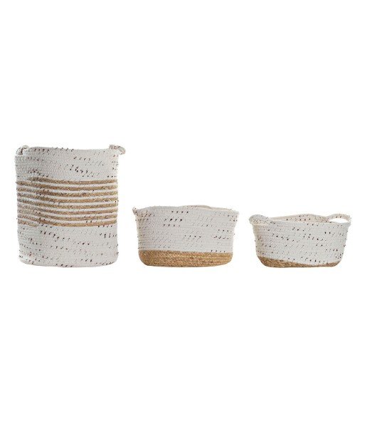 Set de basket DKD Home Decor Coton Boho Joncs (36 x 26 x 42 cm) (3 Pièces) meilleur choix