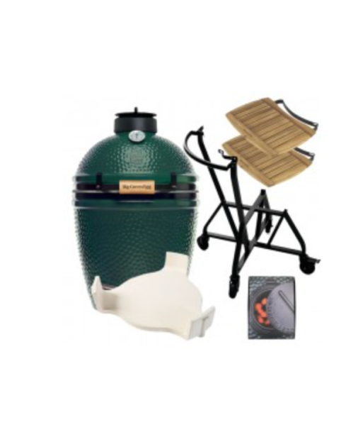 Pack LARGE Big Green Egg - Chariot à roulettes avec tablettes latérales et conveggtor de votre