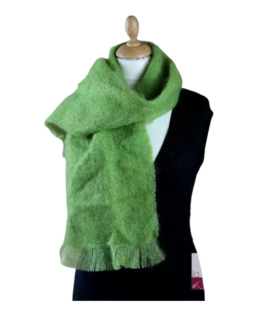 EMERO - Écharpe Homme - Mohair et Soie - Vert Anis (Petit modèle) - Origine : France (Tarn) hantent personnes