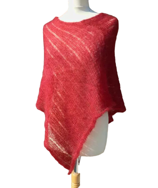 EMERO - Poncho Femme - Mohair et Soie - Rouge - Origine : France de technologie