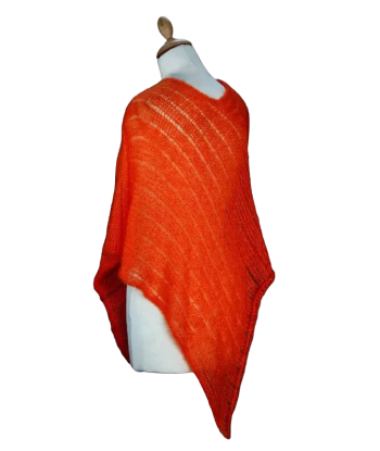 EMERO - Poncho Femme - Mohair et Soie - Orange Citrouille - Origine : France Par le système avancé 