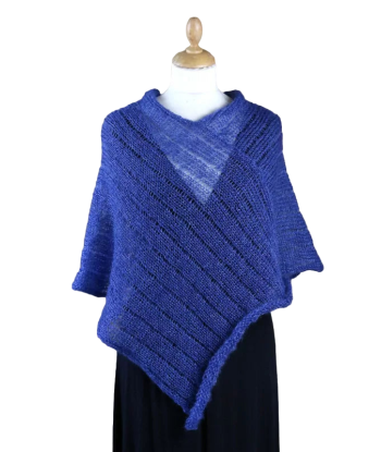 EMERO - Poncho Femme - Mohair et Soie - Bleu Pacifique - Origine : France de technologie