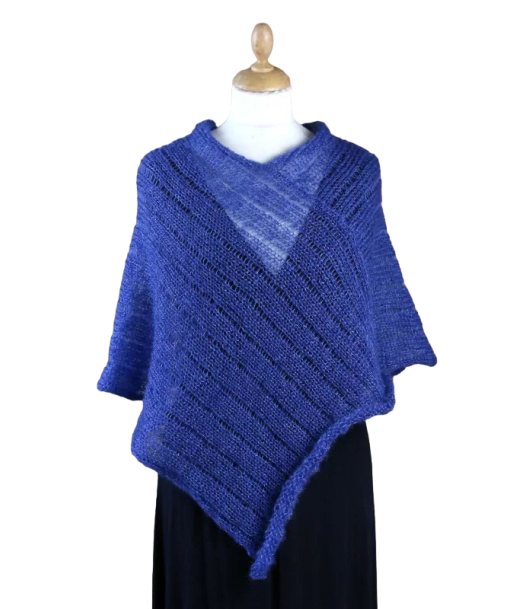 EMERO - Poncho Femme - Mohair et Soie - Bleu Pacifique - Origine : France de technologie