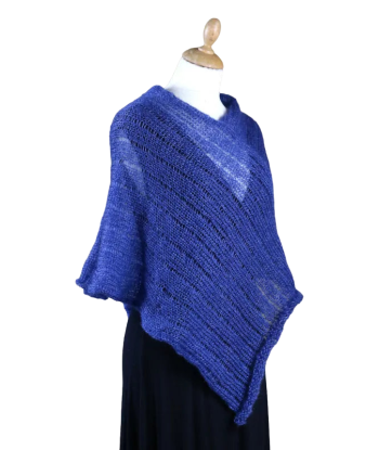 EMERO - Poncho Femme - Mohair et Soie - Bleu Pacifique - Origine : France de technologie