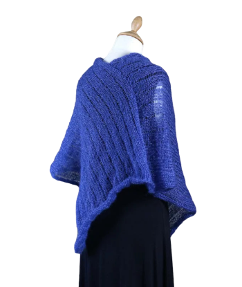 EMERO - Poncho Femme - Mohair et Soie - Bleu Pacifique - Origine : France de technologie