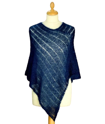 EMERO - Poncho Femme - Mohair et Soie - Bleu marine - Origine : France solde