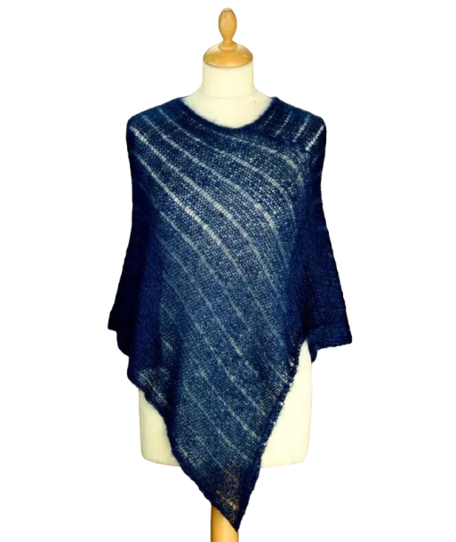 EMERO - Poncho Femme - Mohair et Soie - Bleu marine - Origine : France solde