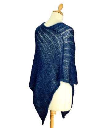 EMERO - Poncho Femme - Mohair et Soie - Bleu marine - Origine : France solde