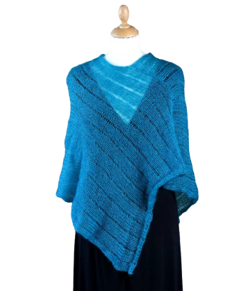 EMERO - Poncho Femme - Mohair et Soie - Bleu Lagon - Origine : France store