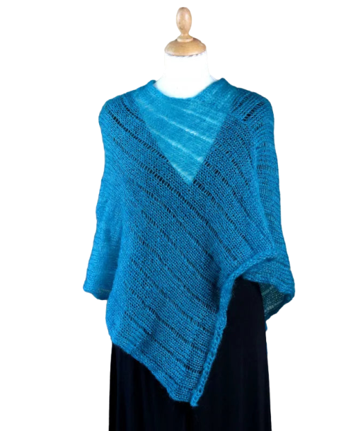 EMERO - Poncho Femme - Mohair et Soie - Bleu Lagon - Origine : France store