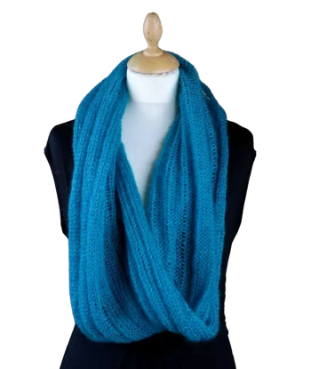 EMERO - Snood - Mohair et Soie - Bleu Lagon - Origine : France brillant des détails fins