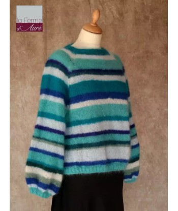 EMERO - Pull Mohair et Soie femme Rayures Bleus - Origine : France Comparez plus de prix