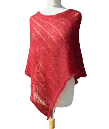 EMERO - Poncho Femme - Mohair et Soie - Rouge - Origine : France est présent 