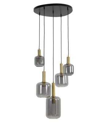 LEKARE suspension bronze et verre fumé (5 lampes) Véritable concentré