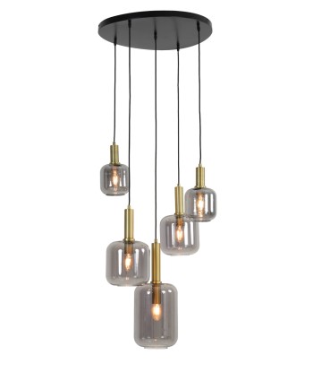 LEKARE suspension bronze et verre fumé (5 lampes) Véritable concentré