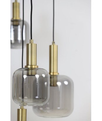 LEKARE suspension bronze et verre fumé (5 lampes) Véritable concentré