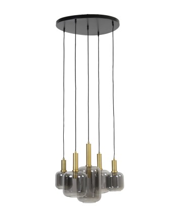 LEKARE suspension bronze et verre fumé (5 lampes) Véritable concentré