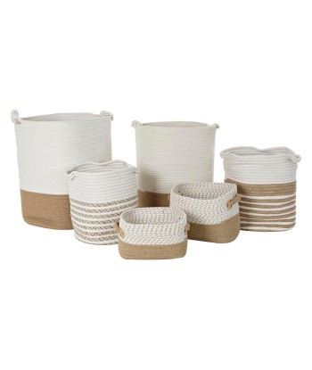 Set de Six Paniers Blanc Coton Jute Véritable concentré